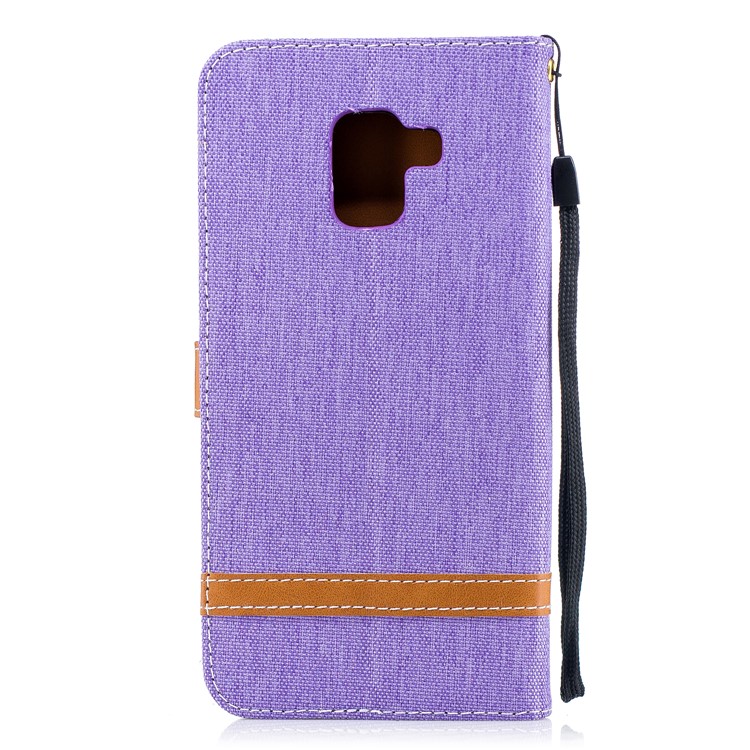 Assorted Color Jeans Cloth Wallet Stand Leather Phone Case for Samsung Galaxy A8+ (2018) - Purple-5