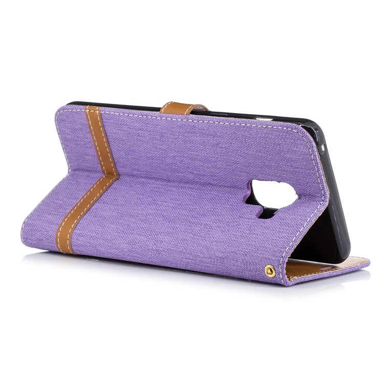Assorted Color Jeans Cloth Wallet Stand Leather Phone Case for Samsung Galaxy A8+ (2018) - Purple-6