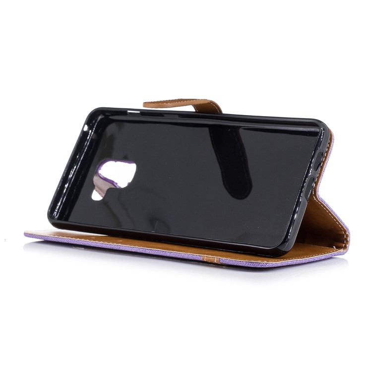 Assorted Color Jeans Cloth Wallet Stand Leather Phone Case for Samsung Galaxy A8+ (2018) - Purple-7
