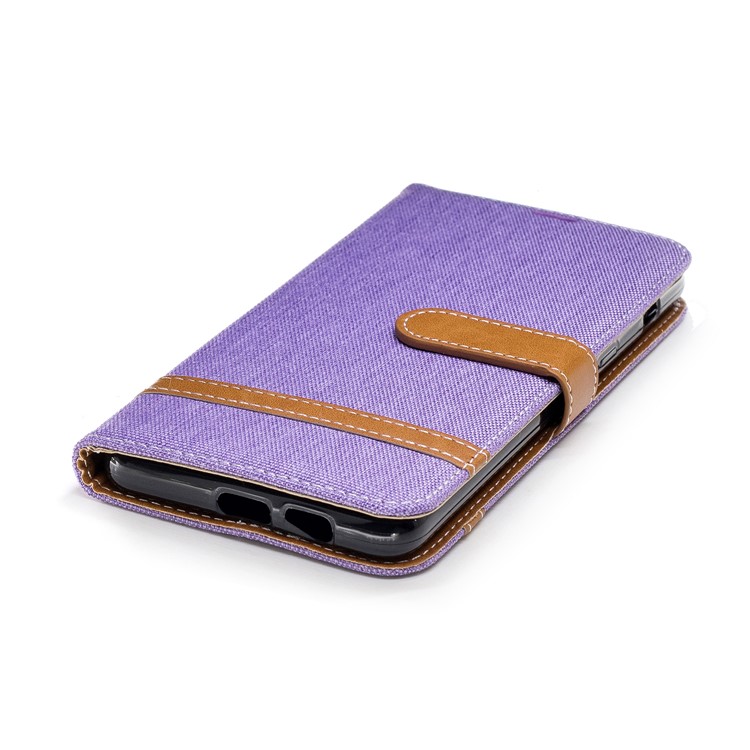 Assorted Color Jeans Cloth Wallet Stand Leather Phone Case for Samsung Galaxy A8+ (2018) - Purple-8