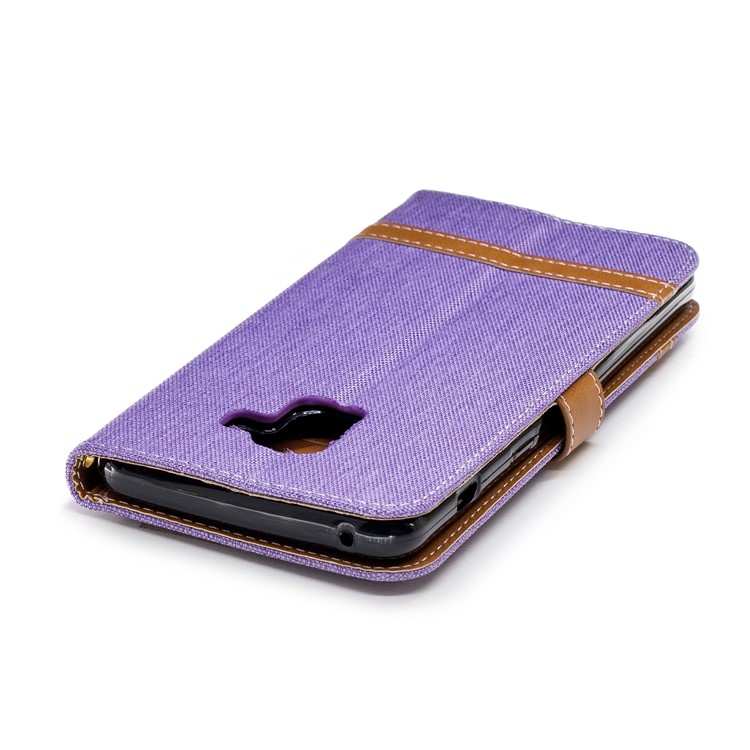 Assorted Color Jeans Cloth Wallet Stand Leather Phone Case for Samsung Galaxy A8+ (2018) - Purple-9