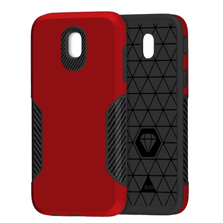 Carbon Fiber Texture PC + TPU Hybrid Cover for Samsung Galaxy J5 (2017) EU Version / J5 Pro (2017) - Red-1