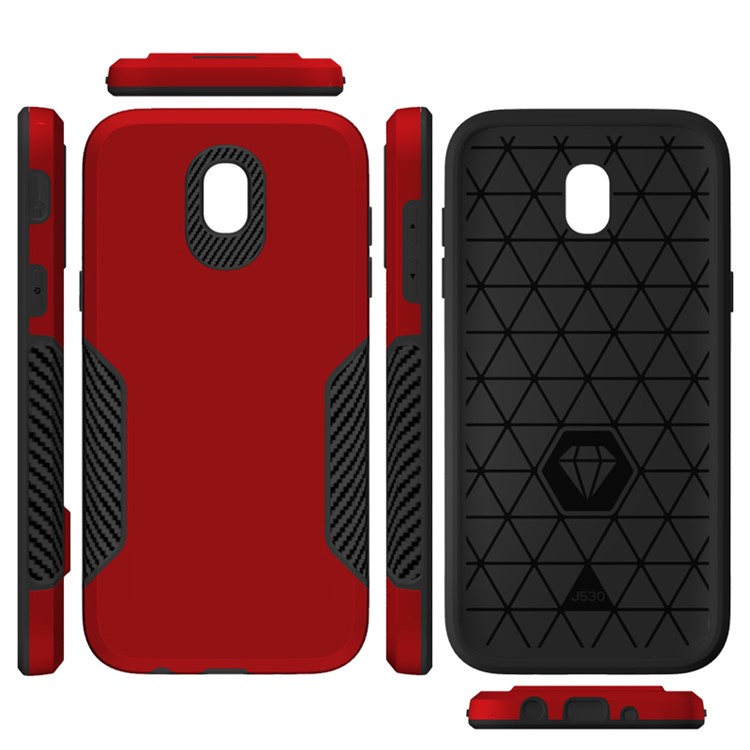 Carbon Fiber Texture PC + TPU Hybrid Cover for Samsung Galaxy J5 (2017) EU Version / J5 Pro (2017) - Red-9