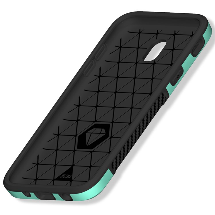 Texture De Fibre De Carbone PC + TPU Hybride Couverture Pour Samsung Galaxy J5 (2017) Version De L'UE / J5 Pro (2017) - Cyan-2