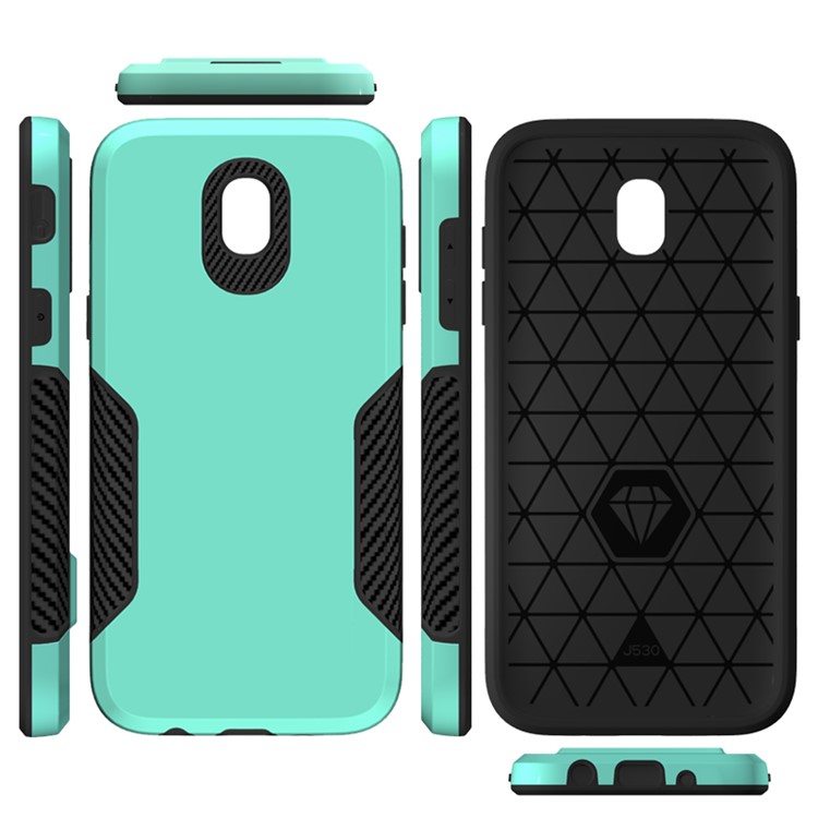 Texture De Fibre De Carbone PC + TPU Hybride Couverture Pour Samsung Galaxy J5 (2017) Version De L'UE / J5 Pro (2017) - Cyan-9