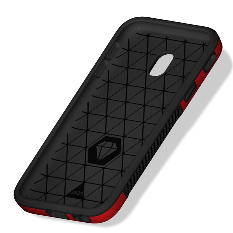 Carbon Fiber Texture PC + TPU Back Phone Cover Case for Samsung Galaxy J3 (2017) EU Version / J3 Pro (2017) - Red-10