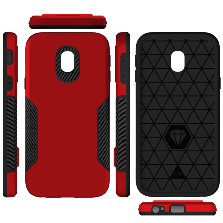 Carbon Fiber Texture PC + TPU Back Phone Cover Case for Samsung Galaxy J3 (2017) EU Version / J3 Pro (2017) - Red-7