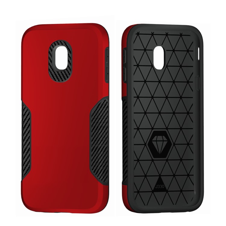 Carbon Fiber Texture PC + TPU Back Phone Cover Case for Samsung Galaxy J3 (2017) EU Version / J3 Pro (2017) - Red-9