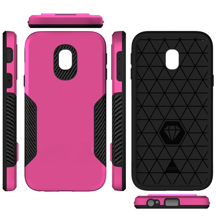 Carbon Fiber Texture PC + TPU Mobile Case for Samsung Galaxy J3 (2017) EU Version / J3 Pro (2017) - Rose-7