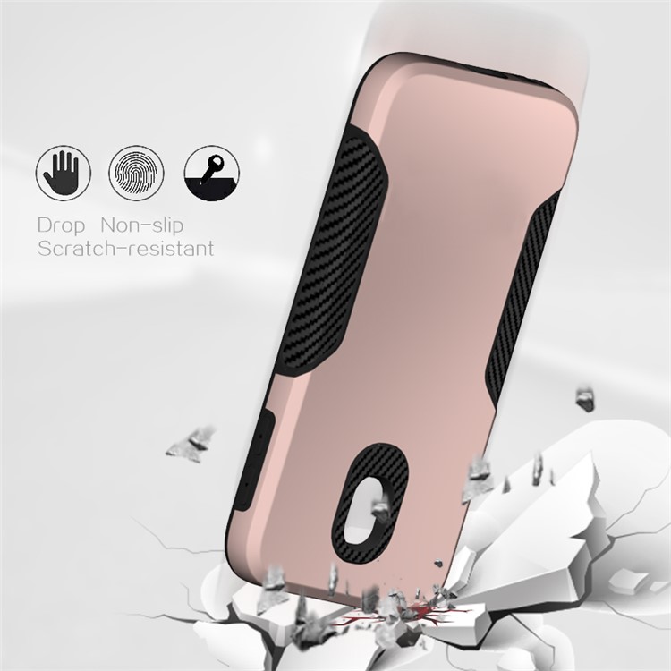 Cover Posteriore In Fibra Di Carbonio PC + TPU Per Samsung Galaxy J3 (2017) Versione EU / J3 Pro (2017) - Oro-3