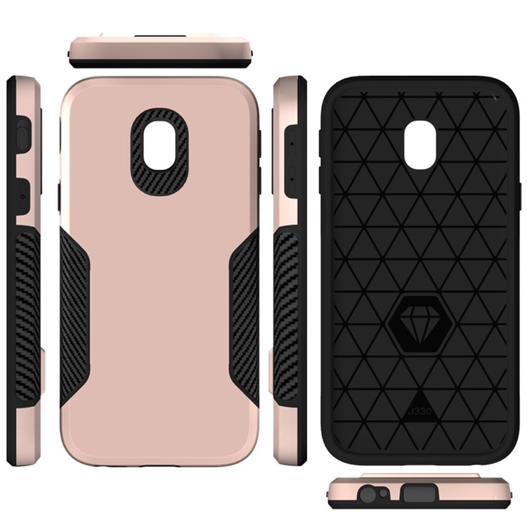 Cover Posteriore In Fibra Di Carbonio PC + TPU Per Samsung Galaxy J3 (2017) Versione EU / J3 Pro (2017) - Oro-8