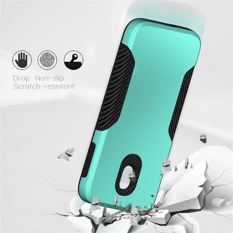 For Samsung Galaxy J3 (2017) EU Version / J3 Pro (2017) Carbon Fiber Grain PC + TPU Hybrid Accessory Protection Case - Cyan-3