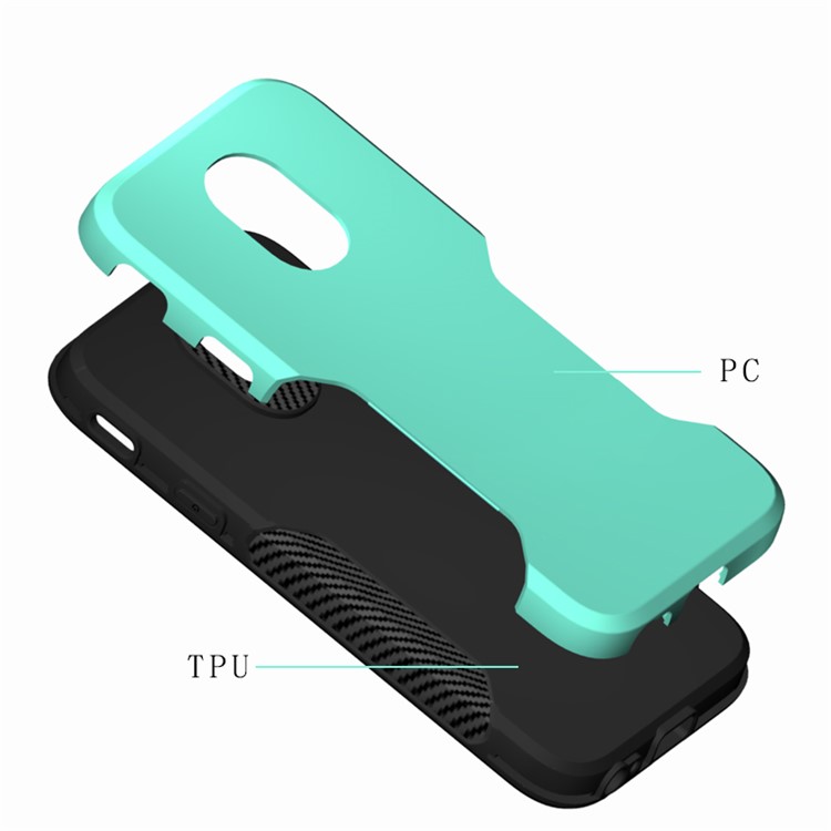 For Samsung Galaxy J3 (2017) EU Version / J3 Pro (2017) Carbon Fiber Grain PC + TPU Hybrid Accessory Protection Case - Cyan-4