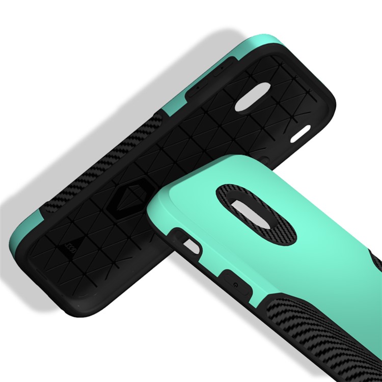 For Samsung Galaxy J3 (2017) EU Version / J3 Pro (2017) Carbon Fiber Grain PC + TPU Hybrid Accessory Protection Case - Cyan-8