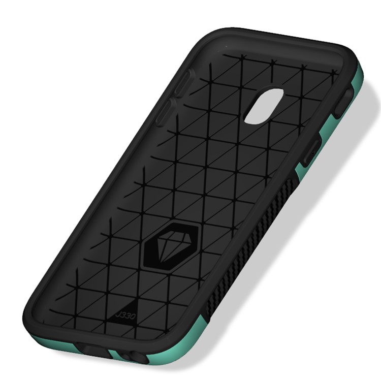 For Samsung Galaxy J3 (2017) EU Version / J3 Pro (2017) Carbon Fiber Grain PC + TPU Hybrid Accessory Protection Case - Cyan-9