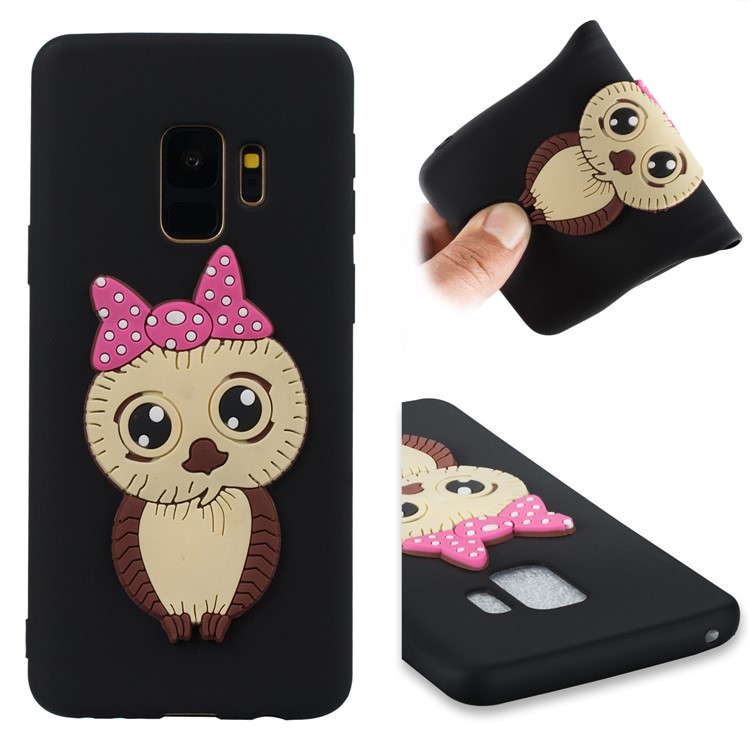 Lovely 3D Owl with Bowknot Pattern TPU Case for Samsung Galaxy S9 SM-G960 - Black-1