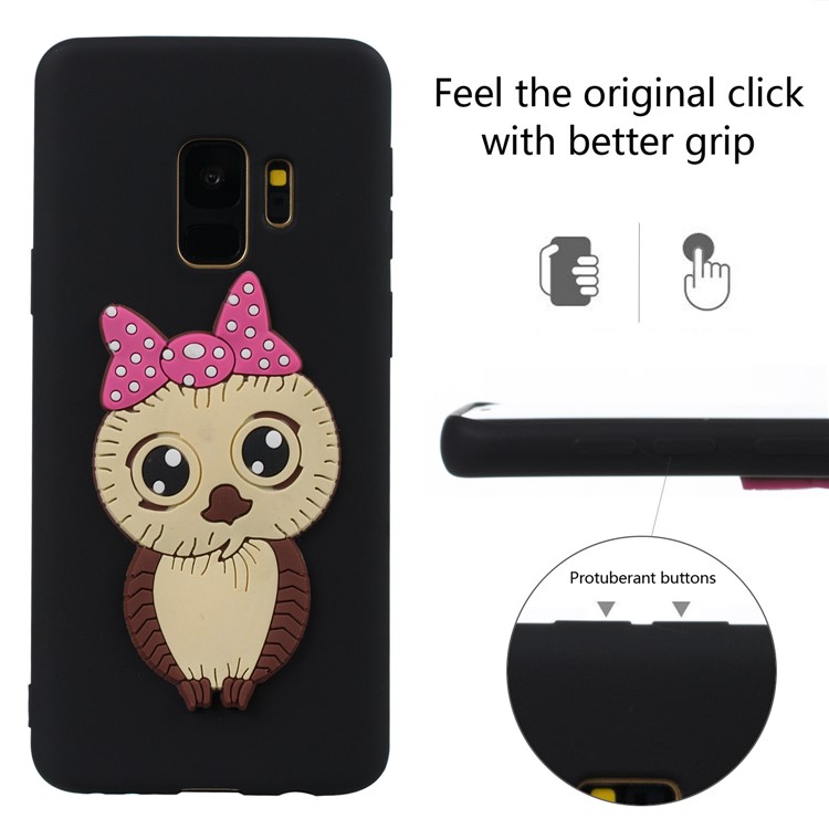 Lovely 3D Owl with Bowknot Pattern TPU Case for Samsung Galaxy S9 SM-G960 - Black-3