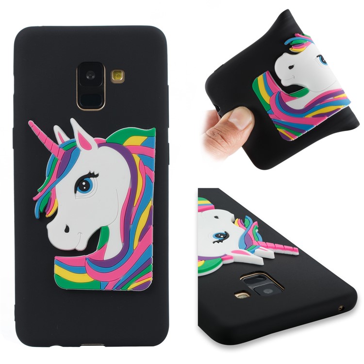 Lovely 3D Unicorn Pattern TPU Case for Samsung Galaxy A8+ (2018) - Black-1