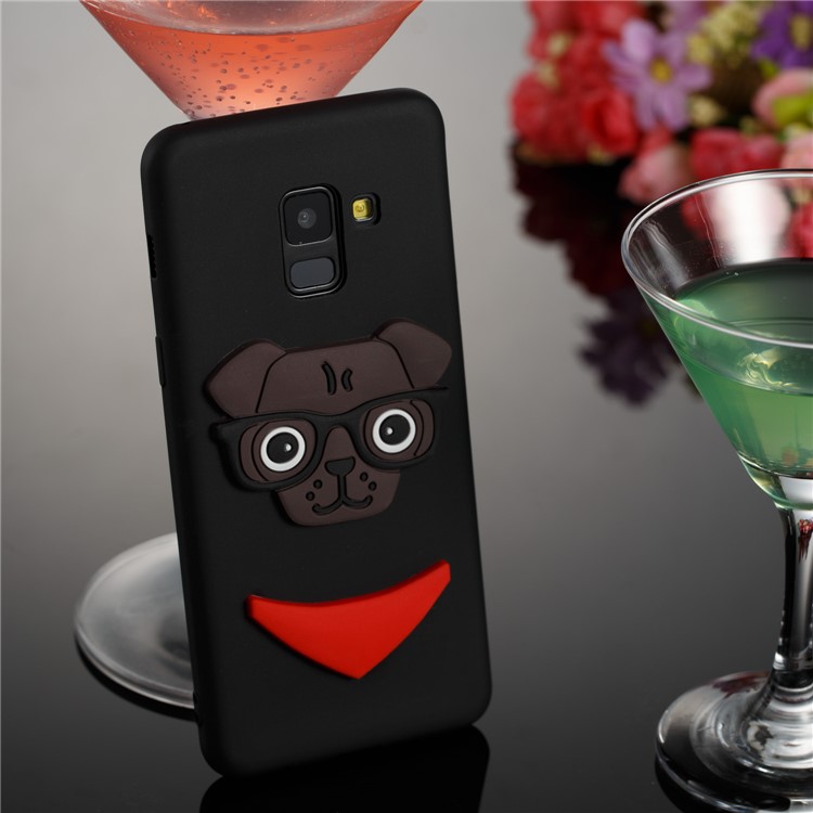 Cute 3D Puppy TPU Cover for Samsung Galaxy A8 (2018) - Black-3