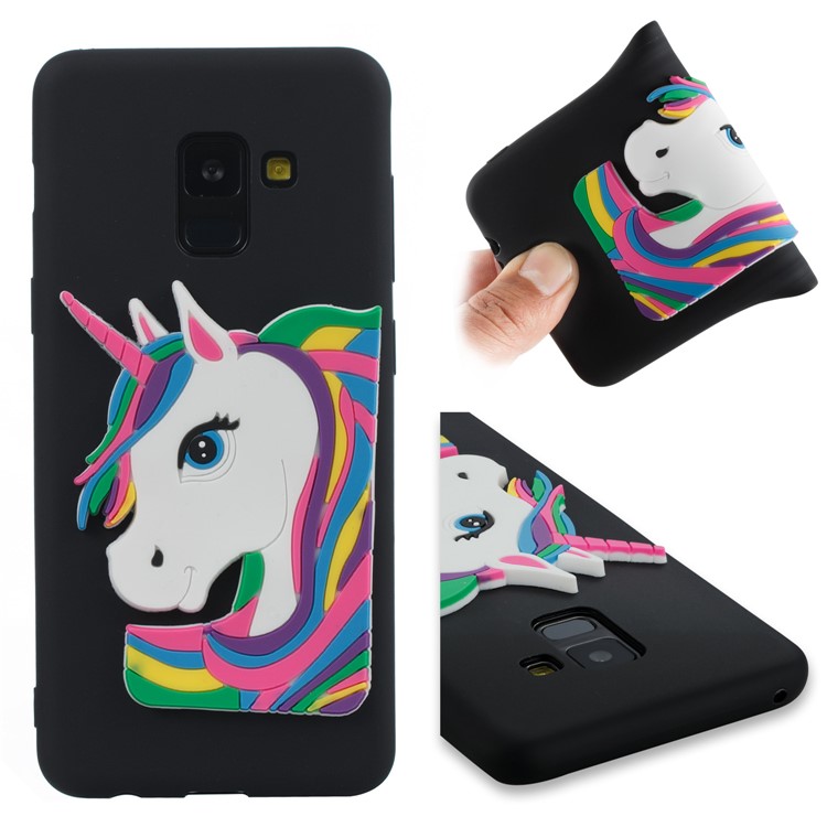 Lovely 3D Unicorn Soft TPU Gel Cover for Samsung Galaxy A8 (2018) - Black-1