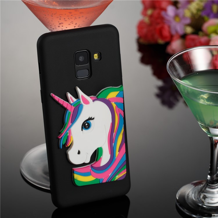 Lovely 3D Unicorn Soft TPU Gel Cover for Samsung Galaxy A8 (2018) - Black-3