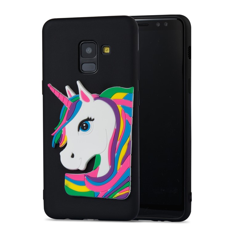 Lovely 3D Unicorn Soft TPU Gel Cover for Samsung Galaxy A8 (2018) - Black-4