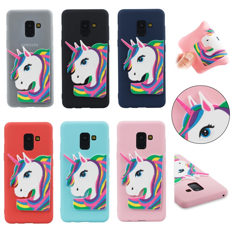 Lovely 3D Unicorn Soft TPU Gel Cover for Samsung Galaxy A8 (2018) - Black-7