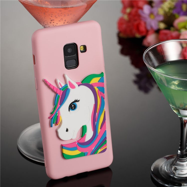 Lovely 3D Unicorn Soft TPU Phone Shell for Samsung Galaxy A8 (2018) - Pink-3