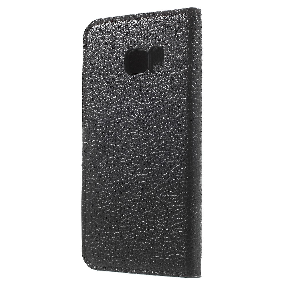 Litchi Stand Stand Leather Case Para Samsung Galaxy S7 - Preto