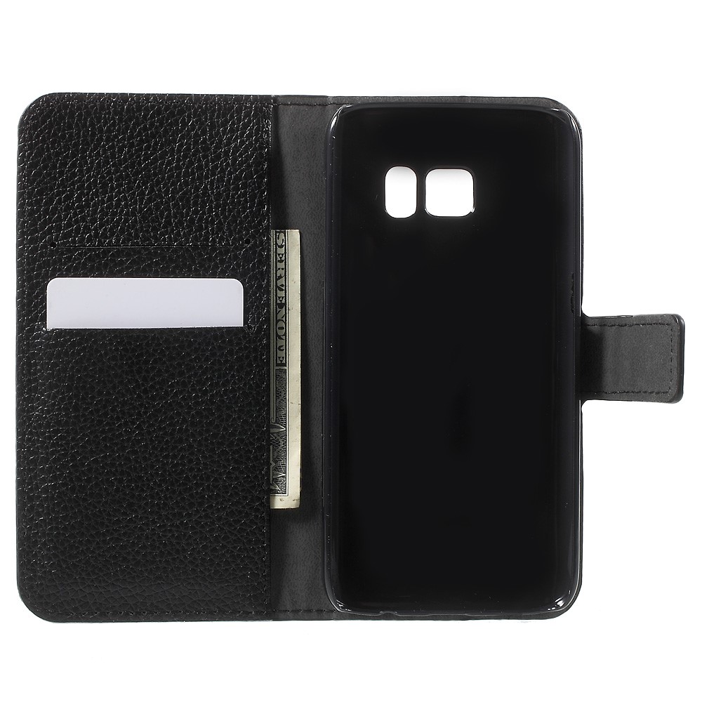 Litchi Stand Stand Leather Case Para Samsung Galaxy S7 - Preto