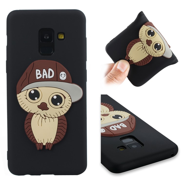 For Samsung Galaxy A8 (2018) Cute 3D Male Owl in Hat TPU Protection Case - Black-1