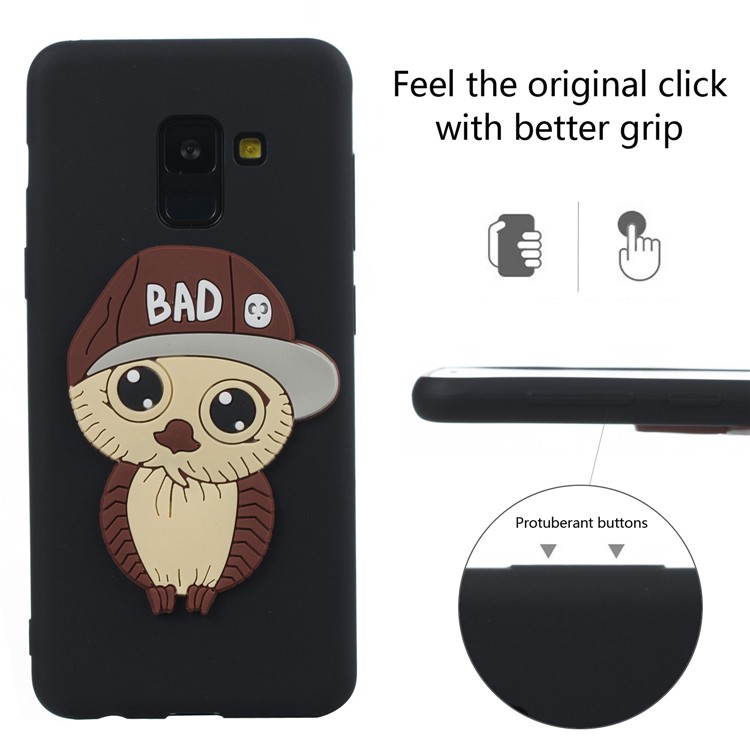 For Samsung Galaxy A8 (2018) Cute 3D Male Owl in Hat TPU Protection Case - Black-2