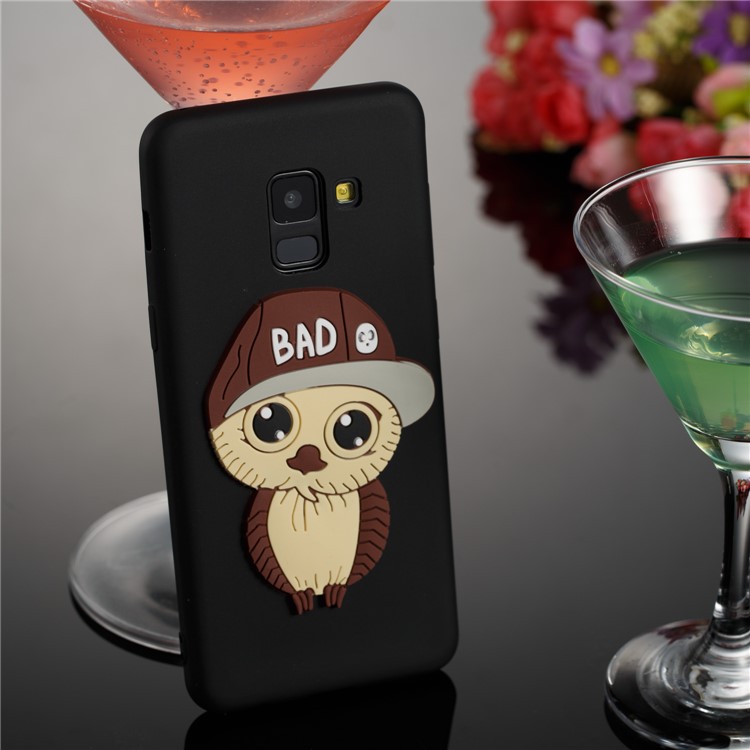 For Samsung Galaxy A8 (2018) Cute 3D Male Owl in Hat TPU Protection Case - Black-4