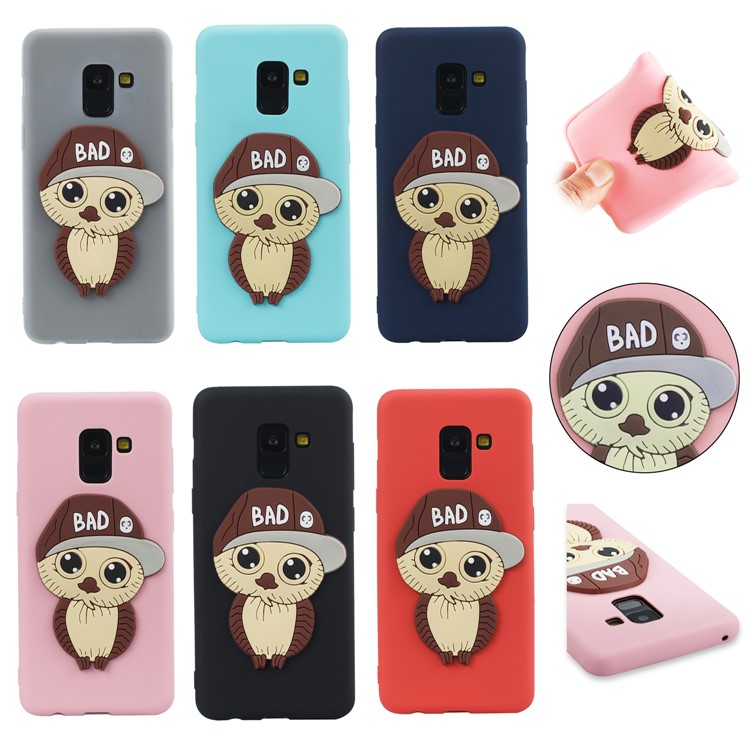 For Samsung Galaxy A8 (2018) Cute 3D Male Owl in Hat TPU Protection Case - Black-7