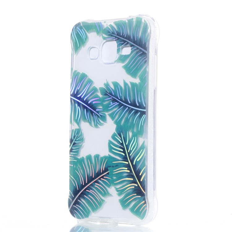 Plated IMD Drop-proof TPU Case Cell Phone Accessory for Samsung Galaxy J3 (2016) / J3 - Green Leaves-3