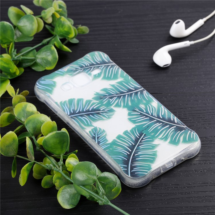 Plated IMD Drop-proof TPU Case Cell Phone Accessory for Samsung Galaxy J3 (2016) / J3 - Green Leaves-6