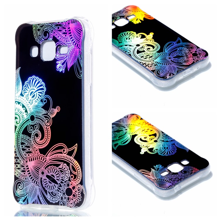 Plated IMD Drop-proof Soft TPU Gel Cover for Samsung Galaxy J3 (2016) / J3 - Plant Pattern-1