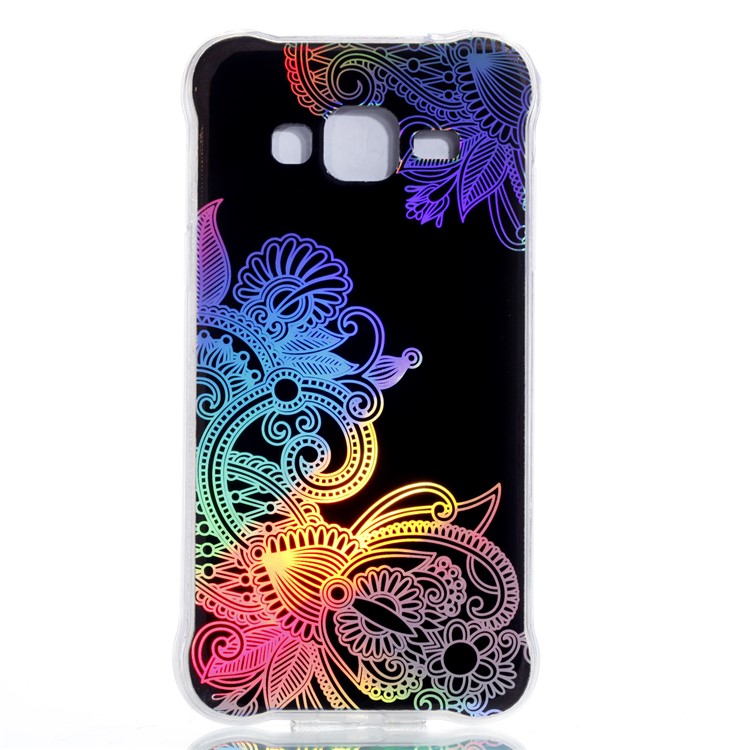 Plated IMD Drop-proof Soft TPU Gel Cover for Samsung Galaxy J3 (2016) / J3 - Plant Pattern-2