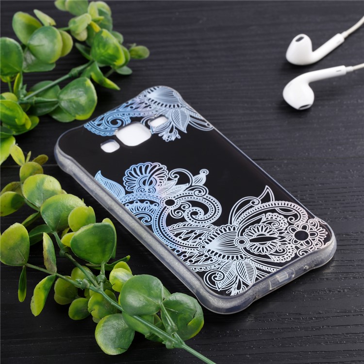 Plated IMD Drop-proof Soft TPU Gel Cover for Samsung Galaxy J3 (2016) / J3 - Plant Pattern-6