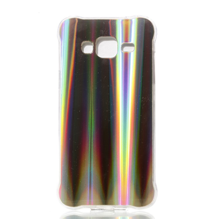 Plated IMD Drop-proof TPU Cell Phone Cover for Samsung Galaxy J3 (2016) / J3 - Gold Vertical Stripes-2