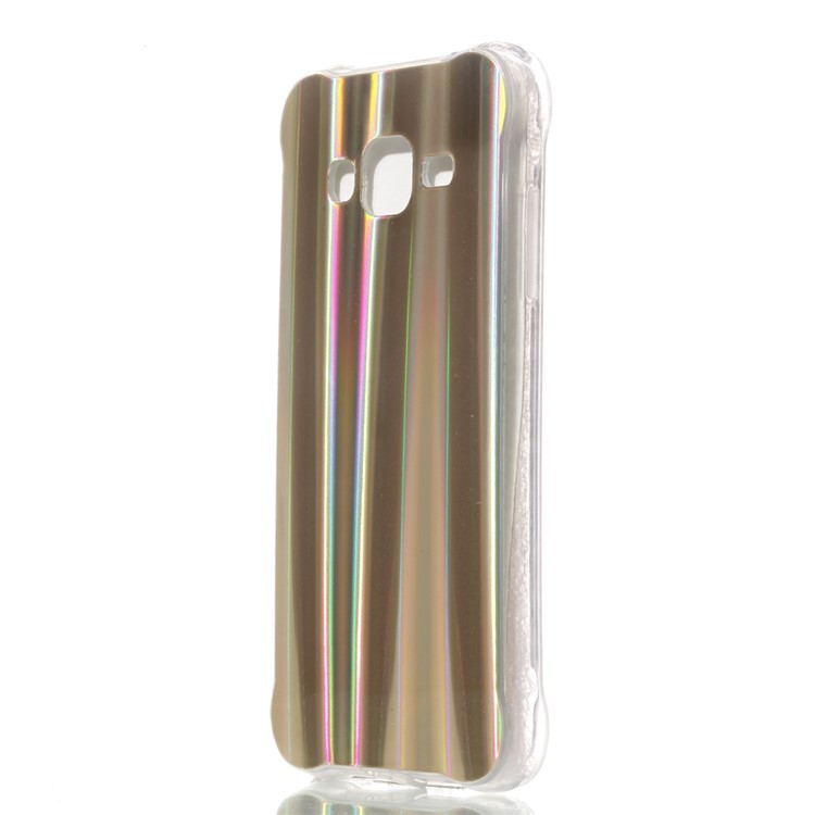 Plated IMD Drop-proof TPU Cell Phone Cover for Samsung Galaxy J3 (2016) / J3 - Gold Vertical Stripes-3
