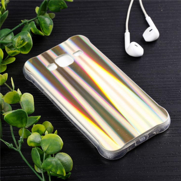 Plated IMD Drop-proof TPU Cell Phone Cover for Samsung Galaxy J3 (2016) / J3 - Gold Vertical Stripes-6