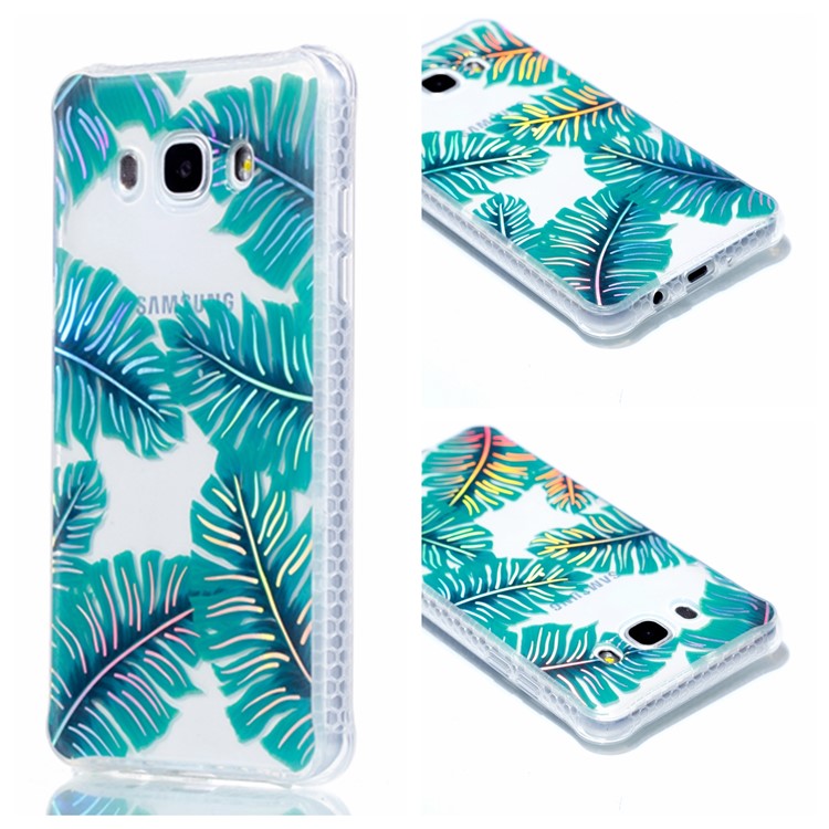 Plating IMD Shockproof TPU Cover for Samsung Galaxy J7 (2016) SM-J710 - Green Leaves-1