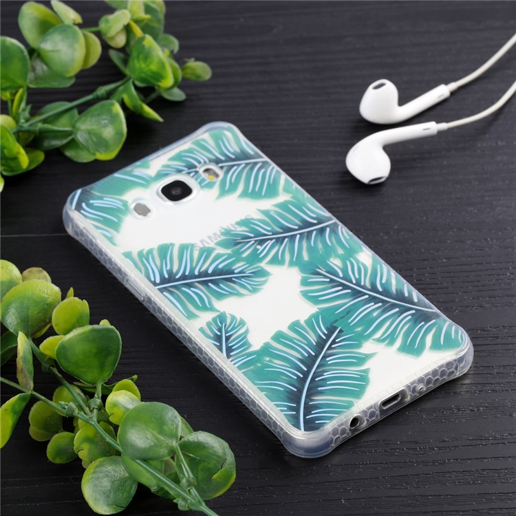 Plating IMD Shockproof TPU Cover for Samsung Galaxy J7 (2016) SM-J710 - Green Leaves-7