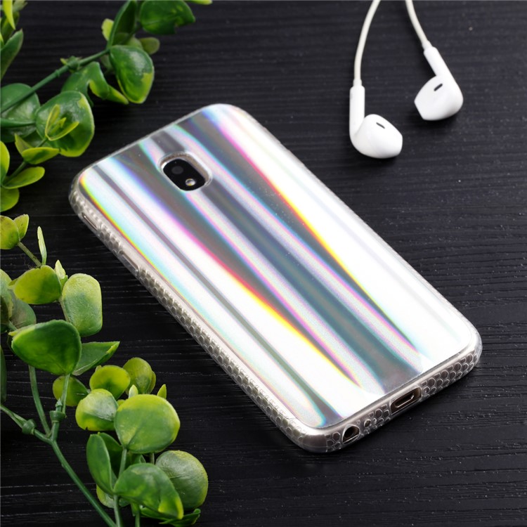 Electroplating IMD Shockproof TPU Shell for Samsung Galaxy J3 (2017) EU Version/J3 Pro (2017) - Silver Vertical Stripes-6