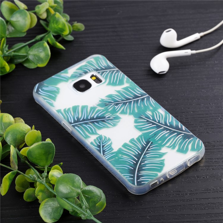 Electroplating IMD TPU Mobile Phone Case for Samsung Galaxy S7 SM-G930 - Green Leaves-7