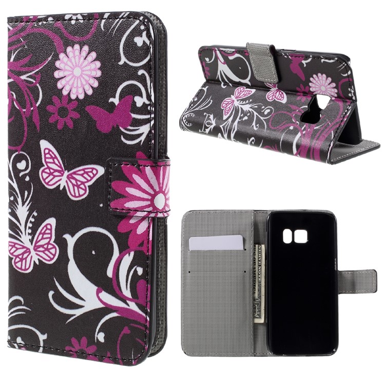 Wallet Leather Cover for Samsung Galaxy S7 - Butterfly Flowers-1