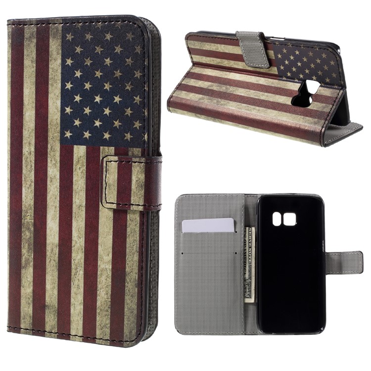 Leather Stand Case for Samsung Galaxy S7 - Retro American Flag-1