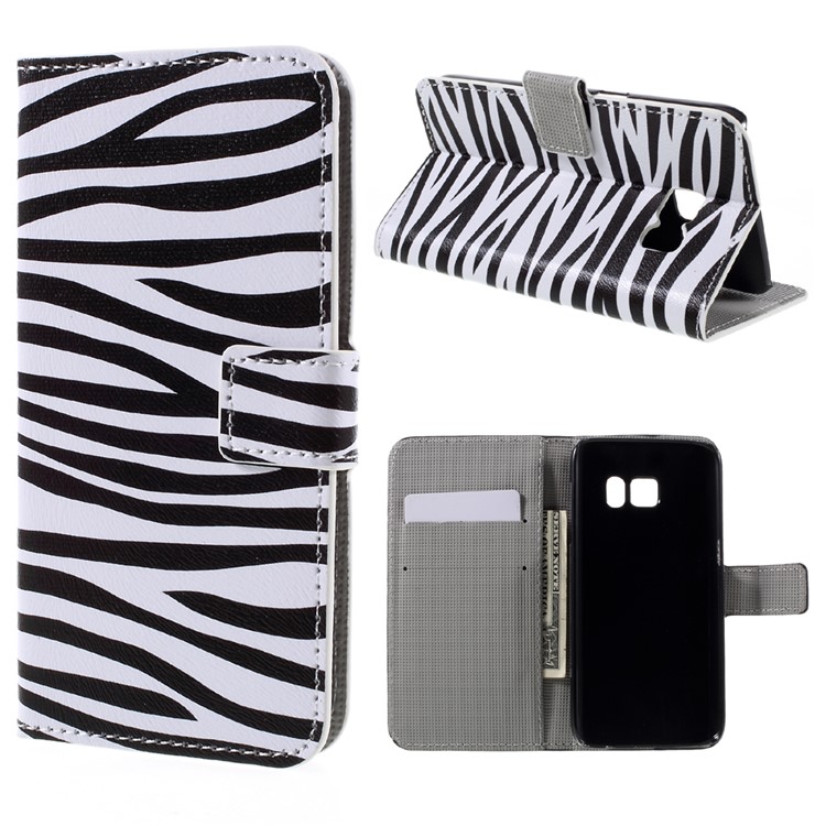 Wallet Leather Stand Shell for Samsung Galaxy S7 - Zebra Stripes-1
