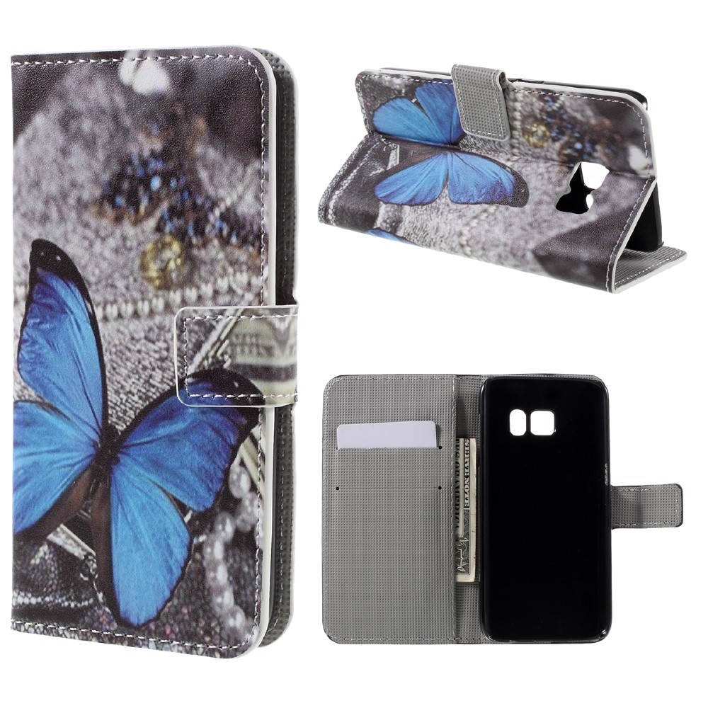 Cubierta Telefónica de Cuero de Billetera Para Samsung Galaxy S7 - Mariposa Azul